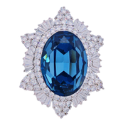 Royal Blue Oval Stone Brooch with Transparent Zircon Stones – Vintage Classical Retro Design